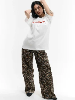 GATE Luźna bawełniana koszulka z nadrukiem| Koszulki I Topy·Koszulki|Koszulki I Topy·Koszulki Z Nadrukiem