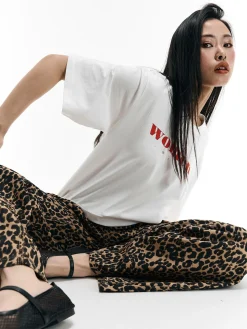 GATE Luźna bawełniana koszulka z nadrukiem| Koszulki I Topy·Koszulki|Koszulki I Topy·Koszulki Z Nadrukiem