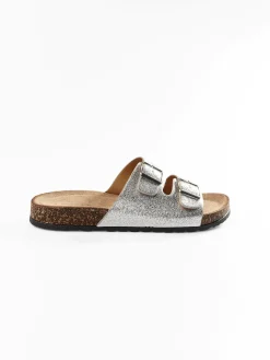 GATE Metaliczne klapki z podwójną klamrą| Buty