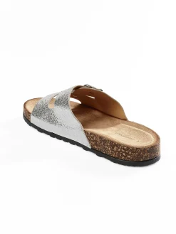 GATE Metaliczne klapki z podwójną klamrą| Buty