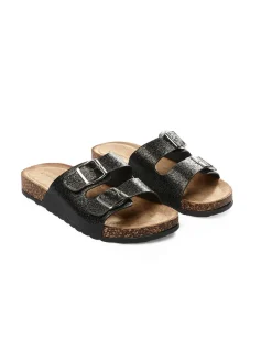 GATE Metaliczne klapki z podwójną klamrą| Buty