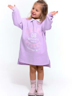 GATE Oversize'owa sukienka dresowa z uniwersyteckim nadrukiem i kołnierzykiem|Dzieci Dziewczynki·Sukienki