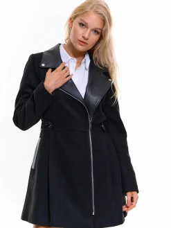 GATE Płaszcz damski z elementami ze sztucznej skóry na suwaku| Kurtki I Płaszcze·Płaszcze