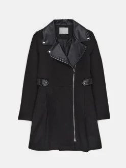 GATE Płaszcz damski z elementami ze sztucznej skóry na suwaku| Kurtki I Płaszcze·Płaszcze