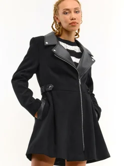 GATE Płaszcz z detalami ze sztucznej skóry| Kurtki I Płaszcze·Płaszcze