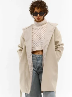 GATE Płaszcz z paskiem i kapturem| Kurtki I Płaszcze·Płaszcze