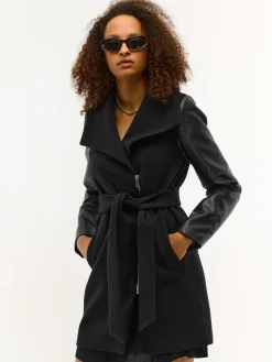 GATE Płaszcz ze skórzanymi rękawami| Kurtki I Płaszcze·Płaszcze