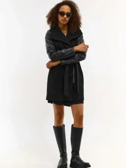 GATE Płaszcz ze skórzanymi rękawami| Kurtki I Płaszcze·Płaszcze