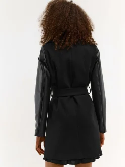 GATE Płaszcz ze skórzanymi rękawami| Kurtki I Płaszcze·Płaszcze