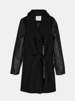 GATE Płaszcz ze skórzanymi rękawami| Kurtki I Płaszcze·Płaszcze