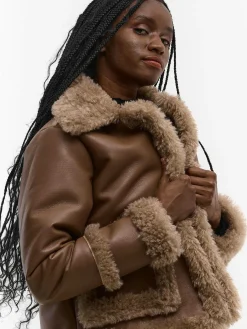 GATE Płaszcz ze sztucznej skóry z pluszową podszewką| Kurtki I Płaszcze·Płaszcze