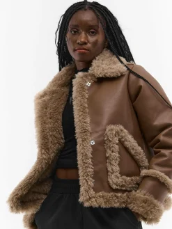 GATE Płaszcz ze sztucznej skóry z pluszową podszewką| Kurtki I Płaszcze·Płaszcze