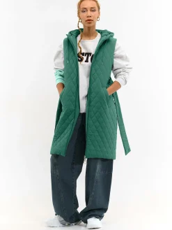 GATE Pikowana kamizelka z paskiem i kapturem| Kurtki I Płaszcze·Kamizelki|Kurtki I Płaszcze·Pikowana Kurtka