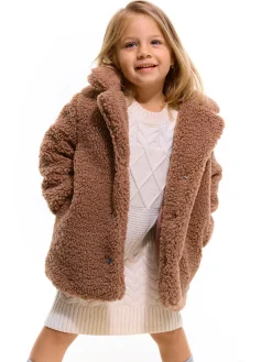 GATE Pluszowy płaszcz ze sztucznego futra zapinany na guziki|Dzieci Dziewczynki·Kurtki I Płaszcze