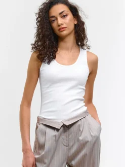 GATE Podstawowy prążkowany podkoszulek z ozdobną nicią| Koszulki I Topy·Podkoszulki ☀️