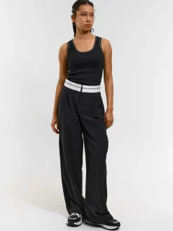 GATE Podstawowy prążkowany podkoszulek z ozdobną nicią| Koszulki I Topy·Podkoszulki ☀️