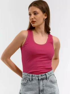 GATE Podstawowy prążkowany podkoszulek z ozdobną nicią| Koszulki I Topy·Podkoszulki ☀️