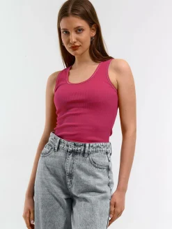 GATE Podstawowy prążkowany podkoszulek z ozdobną nicią| Koszulki I Topy·Podkoszulki ☀️