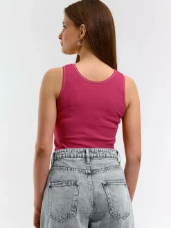 GATE Podstawowy prążkowany podkoszulek z ozdobną nicią| Koszulki I Topy·Podkoszulki ☀️