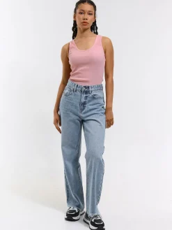 GATE Podstawowy prążkowany podkoszulek z ozdobną nicią| Koszulki I Topy·Podkoszulki ☀️