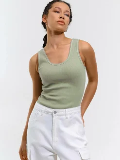 GATE Podstawowy prążkowany podkoszulek z ozdobną nicią| Koszulki I Topy·Podkoszulki ☀️