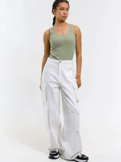 GATE Podstawowy prążkowany podkoszulek z ozdobną nicią| Koszulki I Topy·Podkoszulki ☀️