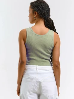 GATE Podstawowy prążkowany podkoszulek z ozdobną nicią| Koszulki I Topy·Podkoszulki ☀️