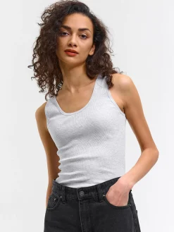 GATE Podstawowy prążkowany podkoszulek z ozdobną nicią| Koszulki I Topy·Podkoszulki ☀️