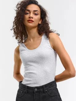 GATE Podstawowy prążkowany podkoszulek z ozdobną nicią| Koszulki I Topy·Podkoszulki ☀️