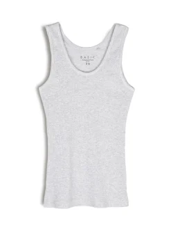 GATE Podstawowy prążkowany podkoszulek z ozdobną nicią| Koszulki I Topy·Podkoszulki ☀️