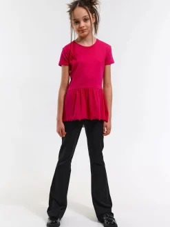 GATE Prążkowana, bawełniana koszulka z falbanką|Dzieci Dziewczynki·Ostatnie Sztuki Ubrania Dla Dziewczynek|Dziewczynki·Koszulki I Topy