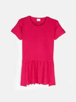 GATE Prążkowana, bawełniana koszulka z falbanką|Dzieci Dziewczynki·Ostatnie Sztuki Ubrania Dla Dziewczynek|Dziewczynki·Koszulki I Topy