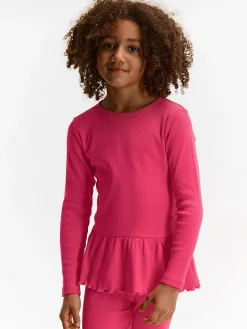 GATE Prążkowana, bawełniana koszulka z falbanką|Dzieci Dziewczynki·Koszulki I Topy