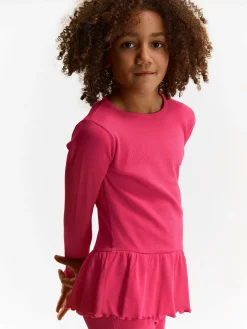 GATE Prążkowana, bawełniana koszulka z falbanką|Dzieci Dziewczynki·Koszulki I Topy