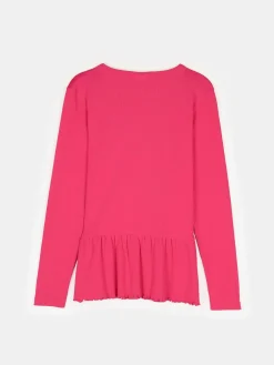 GATE Prążkowana, bawełniana koszulka z falbanką|Dzieci Dziewczynki·Koszulki I Topy