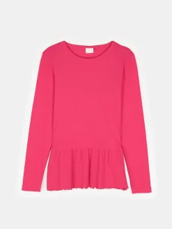 GATE Prążkowana, bawełniana koszulka z falbanką|Dzieci Dziewczynki·Koszulki I Topy