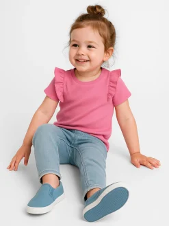 GATE Prążkowana, bawełniana koszulka z falbankami|Dzieci Dziewczynki·Koszulki I Topy