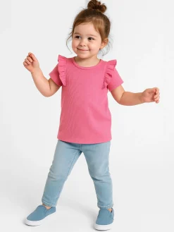 GATE Prążkowana, bawełniana koszulka z falbankami|Dzieci Dziewczynki·Koszulki I Topy