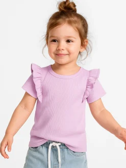 GATE Prążkowana, bawełniana koszulka z falbankami|Dzieci Dziewczynki·Koszulki I Topy