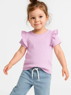 GATE Prążkowana, bawełniana koszulka z falbankami|Dzieci Dziewczynki·Koszulki I Topy