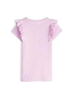 GATE Prążkowana, bawełniana koszulka z falbankami|Dzieci Dziewczynki·Koszulki I Topy