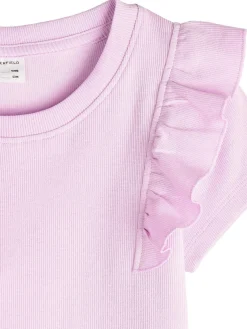 GATE Prążkowana, bawełniana koszulka z falbankami|Dzieci Dziewczynki·Koszulki I Topy