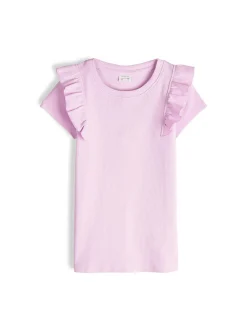 GATE Prążkowana, bawełniana koszulka z falbankami|Dzieci Dziewczynki·Koszulki I Topy