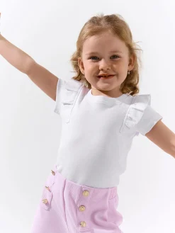 GATE Prążkowana, bawełniana koszulka z falbankami|Dzieci Dziewczynki·Koszulki I Topy