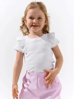 GATE Prążkowana, bawełniana koszulka z falbankami|Dzieci Dziewczynki·Koszulki I Topy