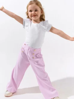 GATE Prążkowana, bawełniana koszulka z falbankami|Dzieci Dziewczynki·Koszulki I Topy