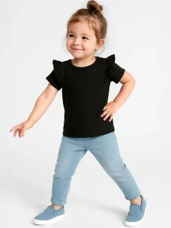GATE Prążkowana, bawełniana koszulka z falbankami|Dzieci Dziewczynki·Koszulki I Topy