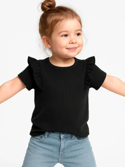 GATE Prążkowana, bawełniana koszulka z falbankami|Dzieci Dziewczynki·Koszulki I Topy