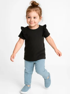 GATE Prążkowana, bawełniana koszulka z falbankami|Dzieci Dziewczynki·Koszulki I Topy