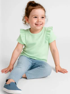 GATE Prążkowana, bawełniana koszulka z falbankami|Dzieci Dziewczynki·Koszulki I Topy